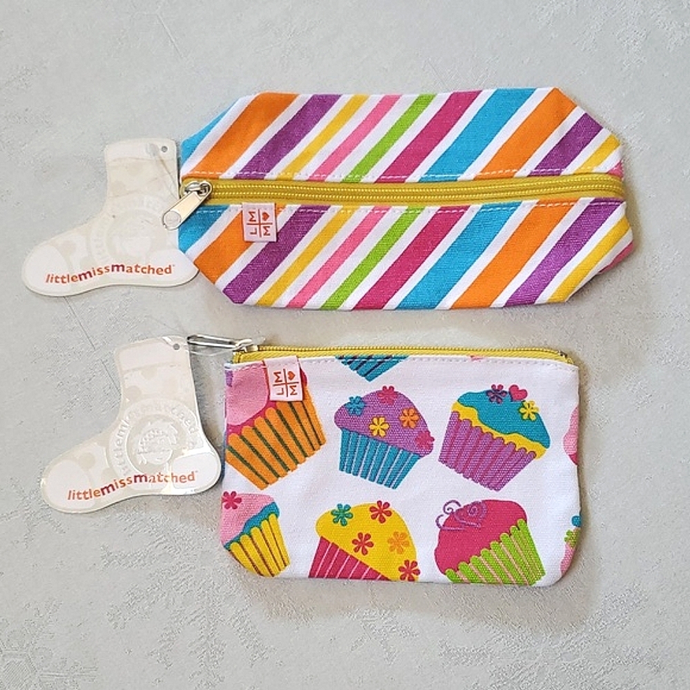 NWT New Little Miss Matched set of (2) Colorful Fabric Zipper Pouches